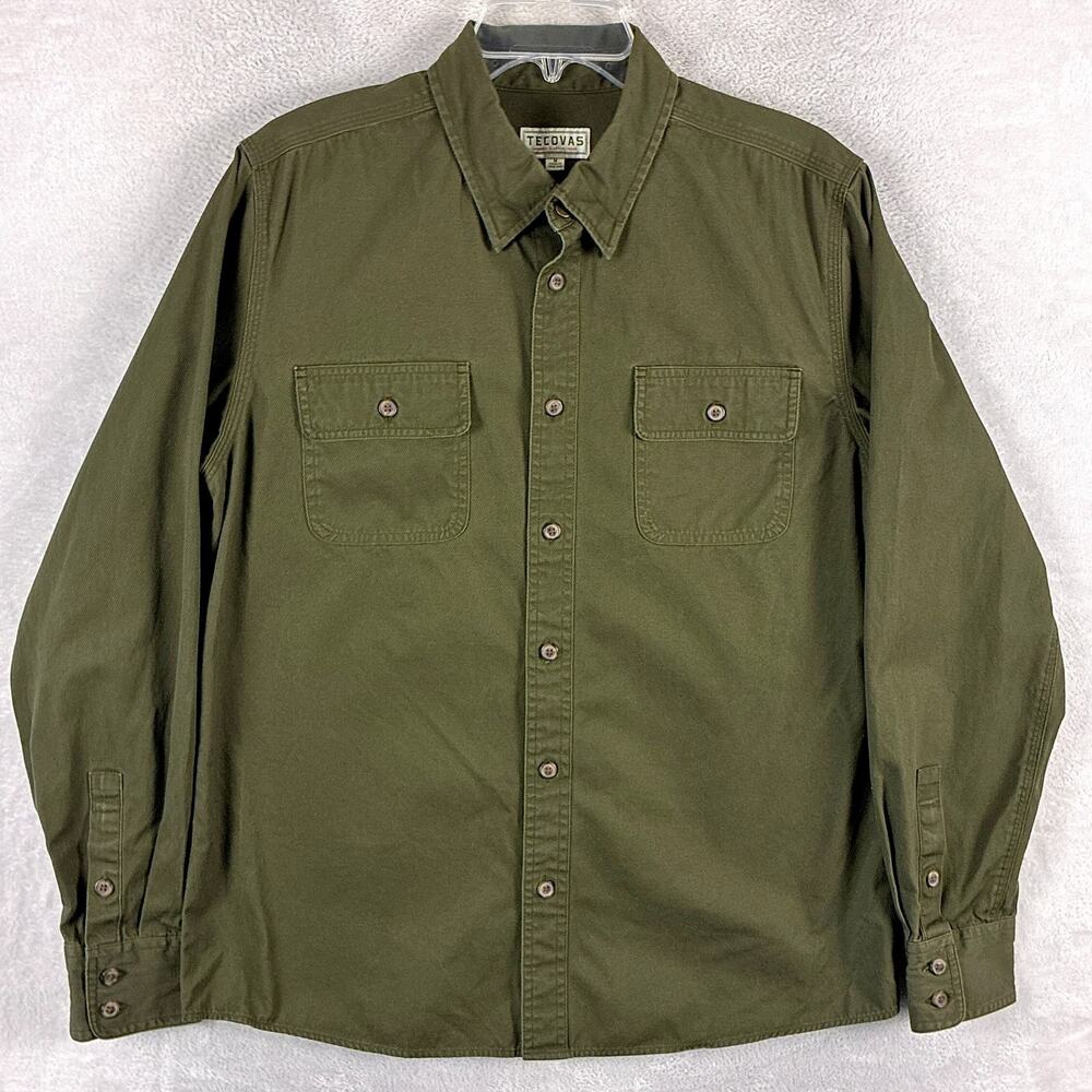 Tecovas Shirt Mens M Olive Green Twill Utility Western Workwear Cowboy Outdoors